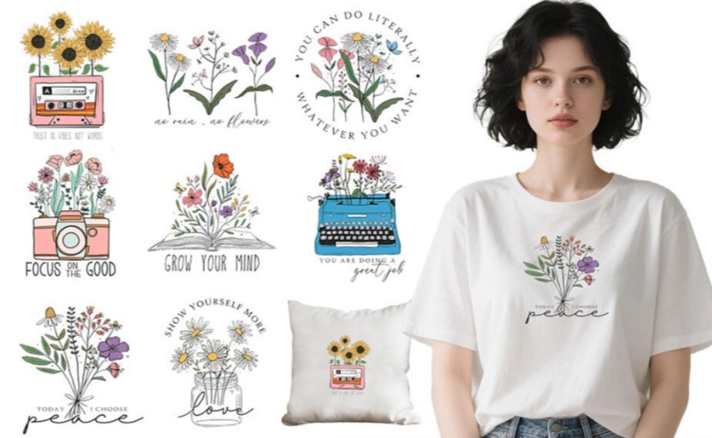 Embroidery On Shirt - Adesivi Termoadesivi Floreali Cartoon per T-Shirt,