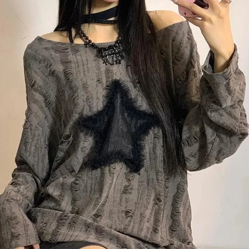 Y2K Hole Star Stampa T-shirt M - Embroidery On Shirt recensione e prezzo